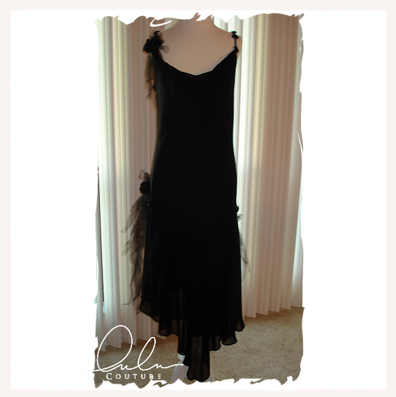 Wispy Black Elegant Tattered Dress Upcycled Redesigned with Tulle and Satin - Stevie