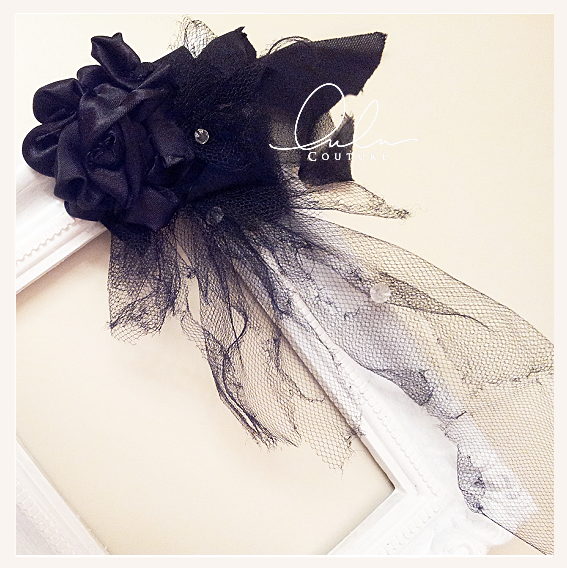 Black Satin Rose Fascinator with Tattered Tulle and Upcycled Fabrics - Stevie